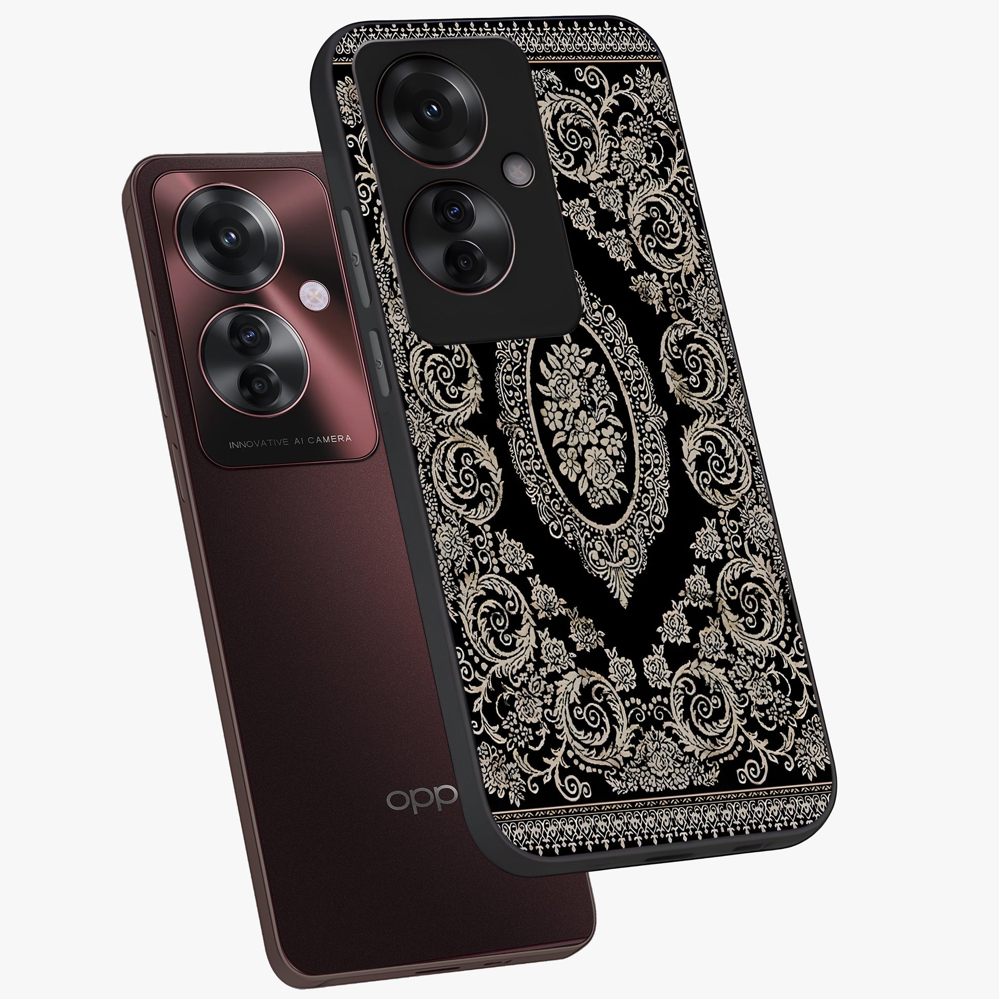 Noir Bloom Elegance Glass Case displayed in angled mockup highlighting refined flower design with stylish noir aesthetic.