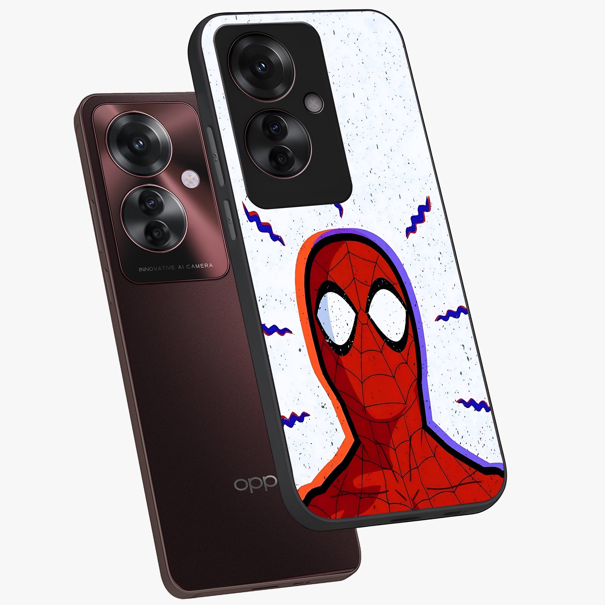 Omg Spiderman Glass Case displayed in angled mockup highlighting dynamic hero illustration with action comic aesthetic.