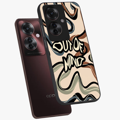Out Of Mind Glass Case displayed in angled mockup highlighting bold statement design with modern artistic aesthetic.