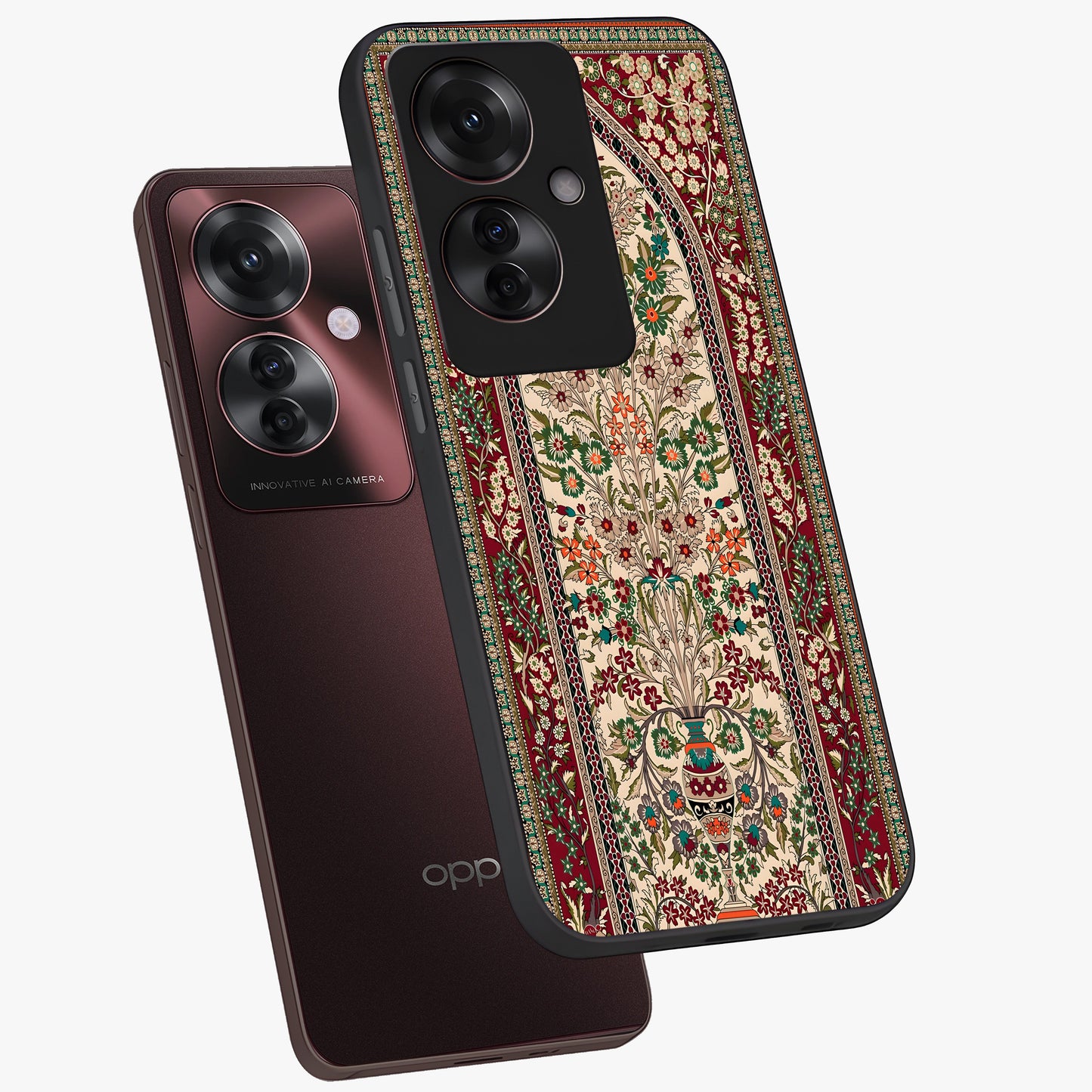 Persian Inspired Glass Case displayed in angled mockup highlighting intricate traditional design with elegant cultural aesthetic.
