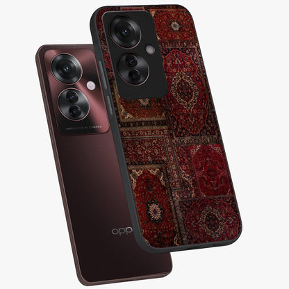 Persian Velvet Tale Glass Case displayed in angled mockup highlighting ornate textile inspired design with royal aesthetic.