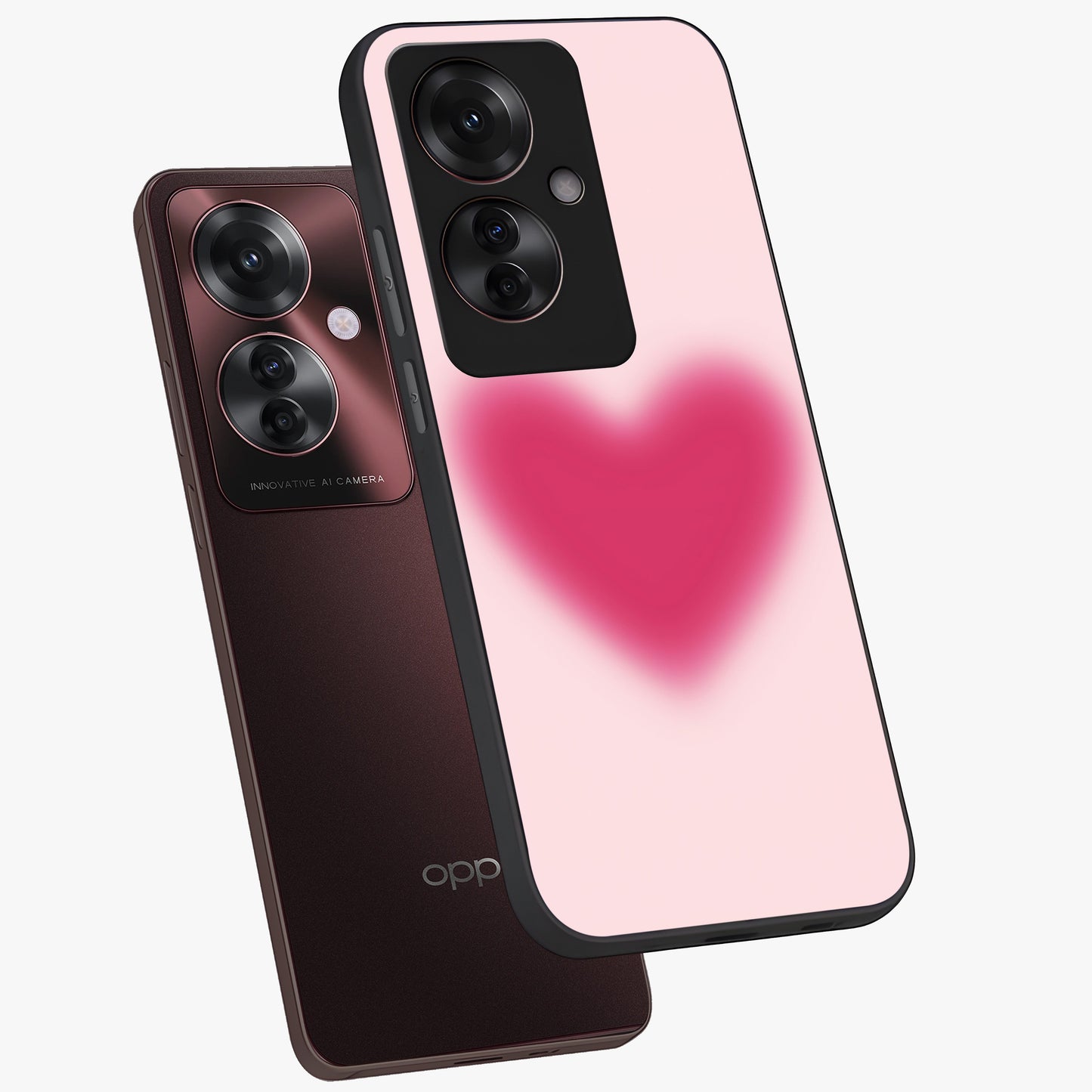 Pink Aura Heart Glass Case displayed in angled mockup highlighting vibrant pink heart design with dreamy aura aesthetic.