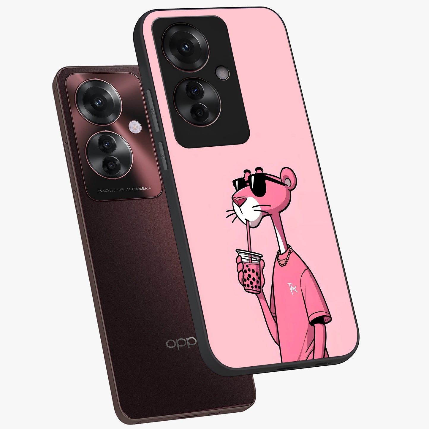 Pink Panther Glass Case displayed in angled mockup highlighting playful cartoon character design with vibrant pink aesthetic.