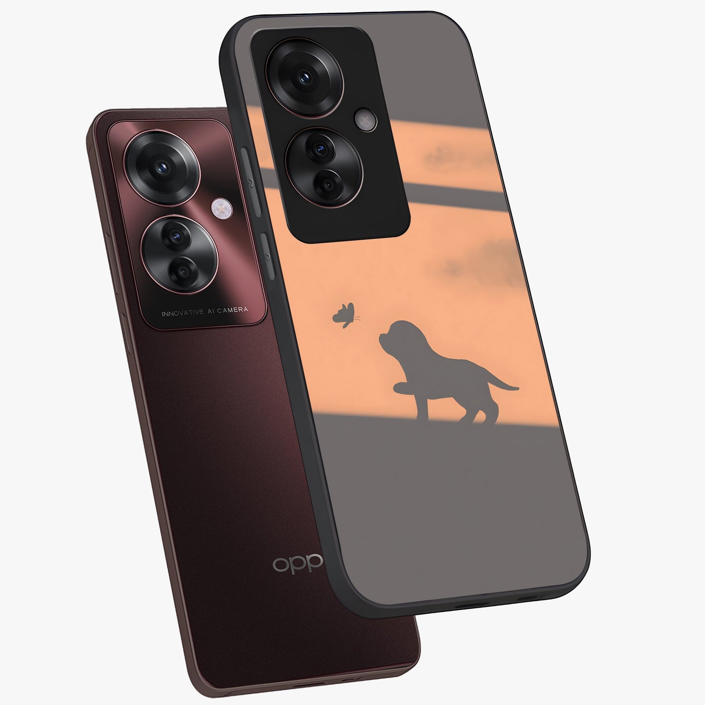 Puppy Shadow Art Glass Case displayed in angled mockup highlighting playful dog illustration with artistic shadow aesthetic.