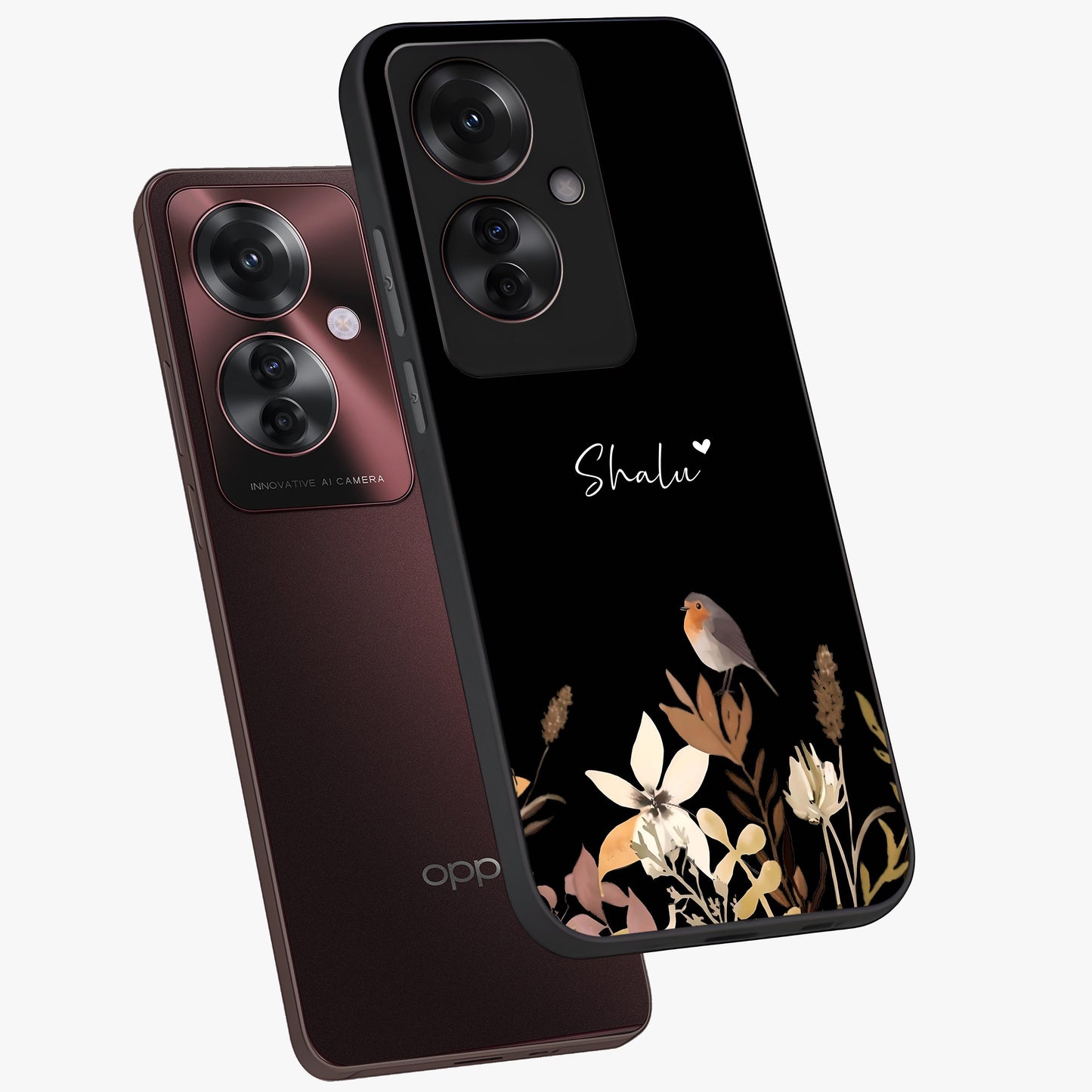 Quiet Garden Tune Custom Name Glass Case displayed in angled mockup highlighting delicate floral garden design with custom name feature.