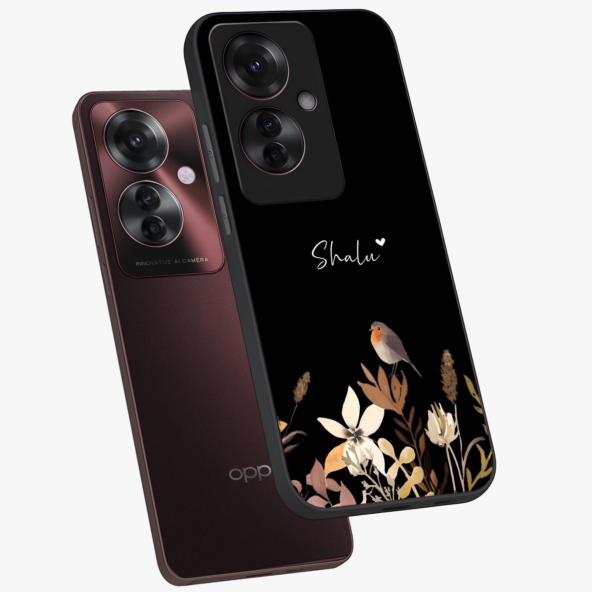 Quiet Garden Tune Custom Name Glass Case displayed in angled mockup highlighting delicate floral garden design with custom name feature.