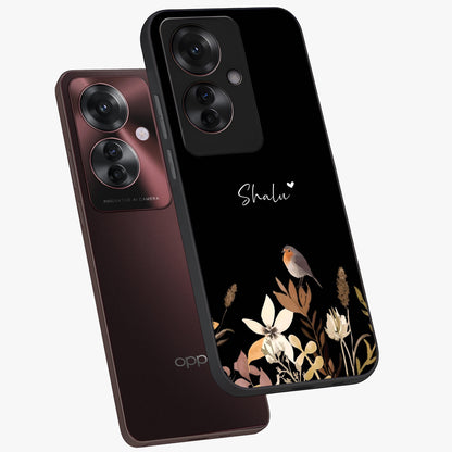 Quiet Garden Tune Custom Name Glass Case displayed in angled mockup highlighting delicate floral garden design with custom name feature.