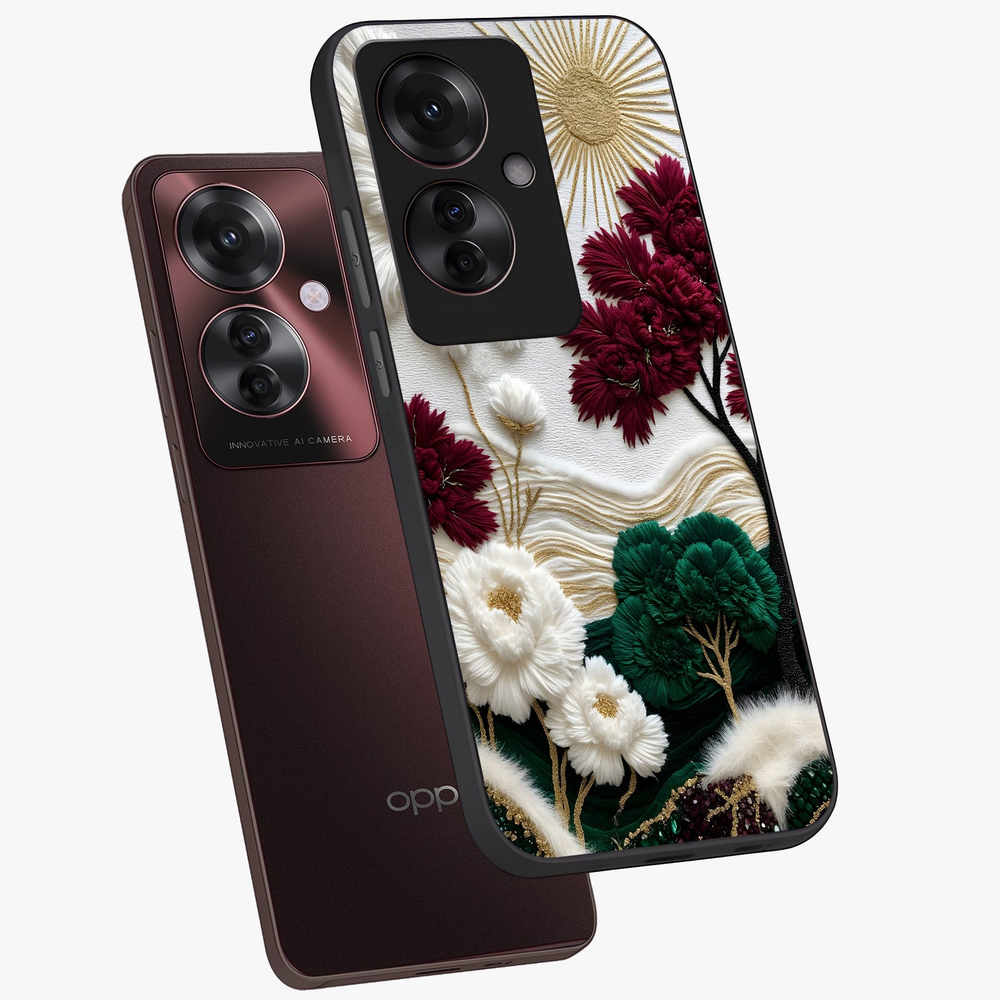 Radiant Bloom Elegance Glass Case displayed in angled mockup highlighting graceful floral design with radiant aesthetic style.
