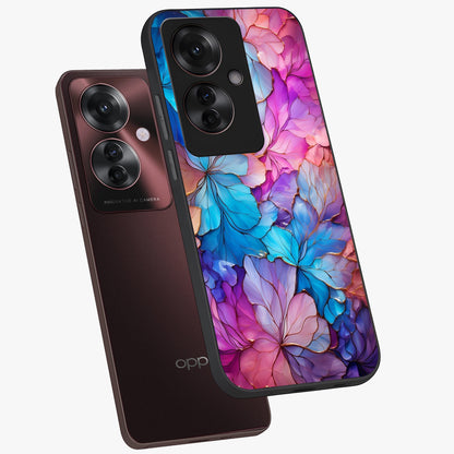 Radiant Floral Whirl Glass Case displayed in angled mockup highlighting vibrant flower pattern with dynamic artistic aesthetic.