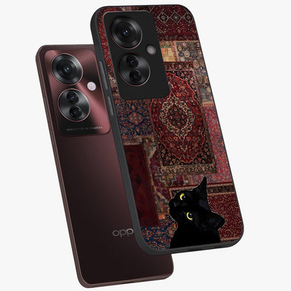 Regal Magic Cat Apple Glass Case displayed in angled mockup highlighting whimsical feline design with fantasy aesthetic.