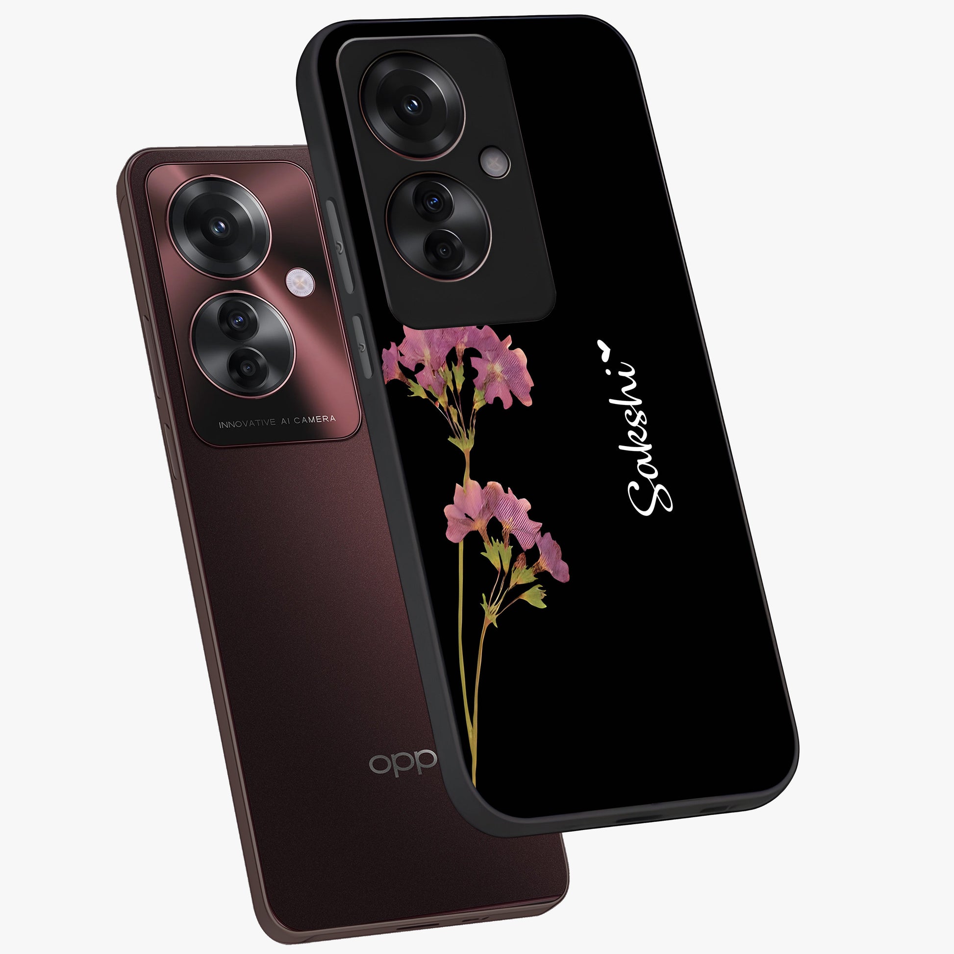 Riching Lavender Flower Custom Name Glass Case displayed in angled mockup highlighting delicate lavender flower design with custom name feature.