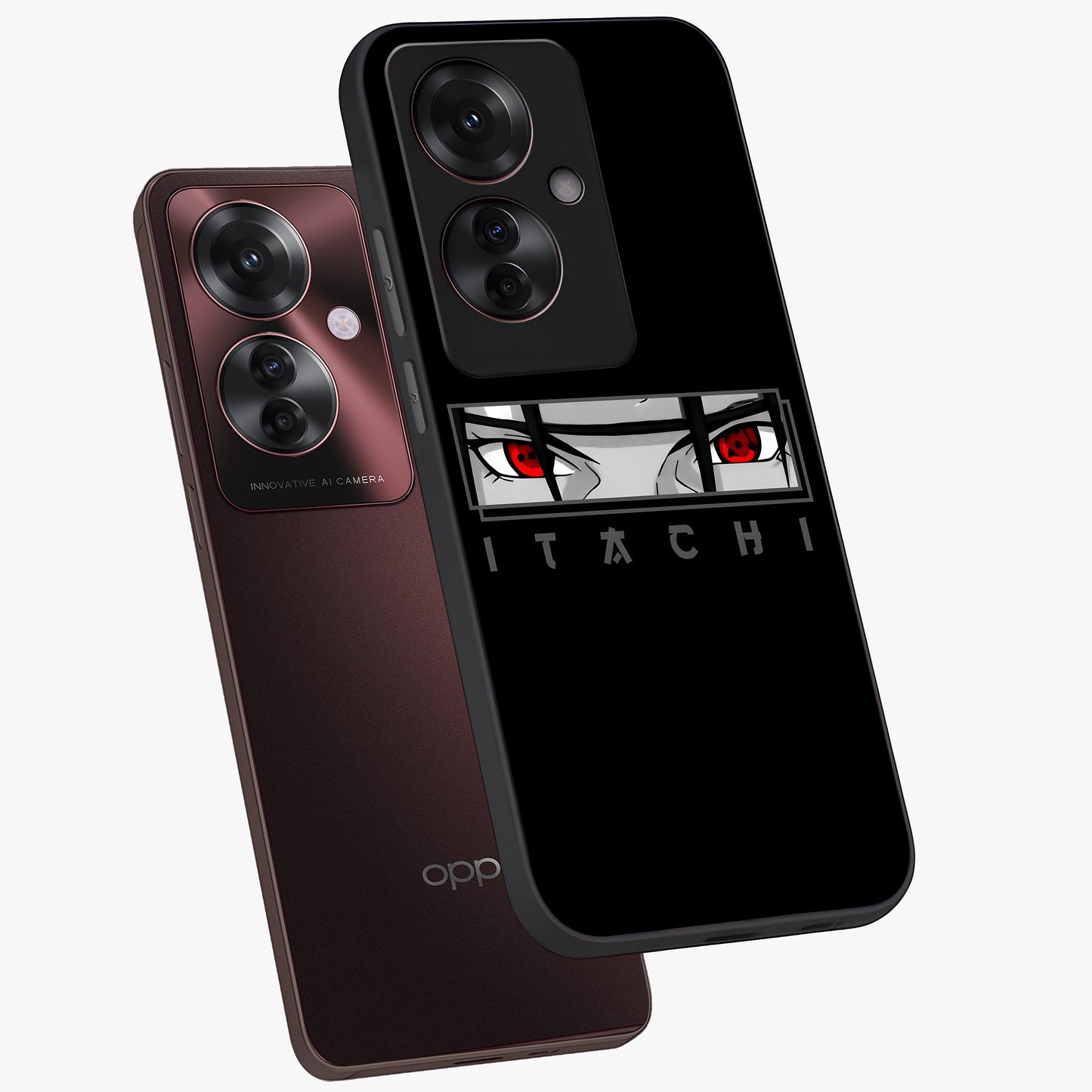 Scarlet Gaze Dominance Glass Case displayed in angled mockup highlighting intense visual design with bold scarlet aesthetic.