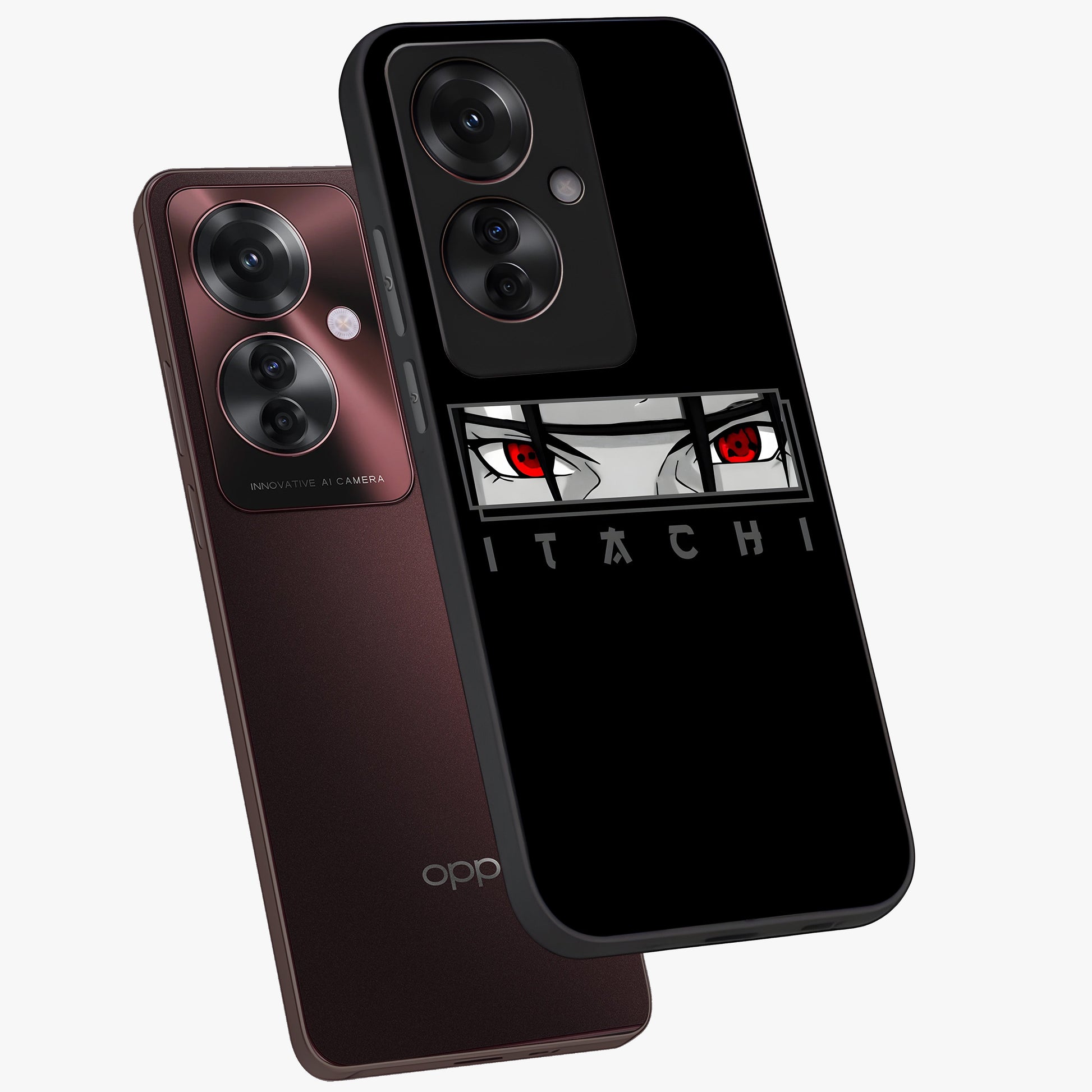 Scarlet Gaze Dominance Glass Case displayed in angled mockup highlighting intense visual design with bold scarlet aesthetic.