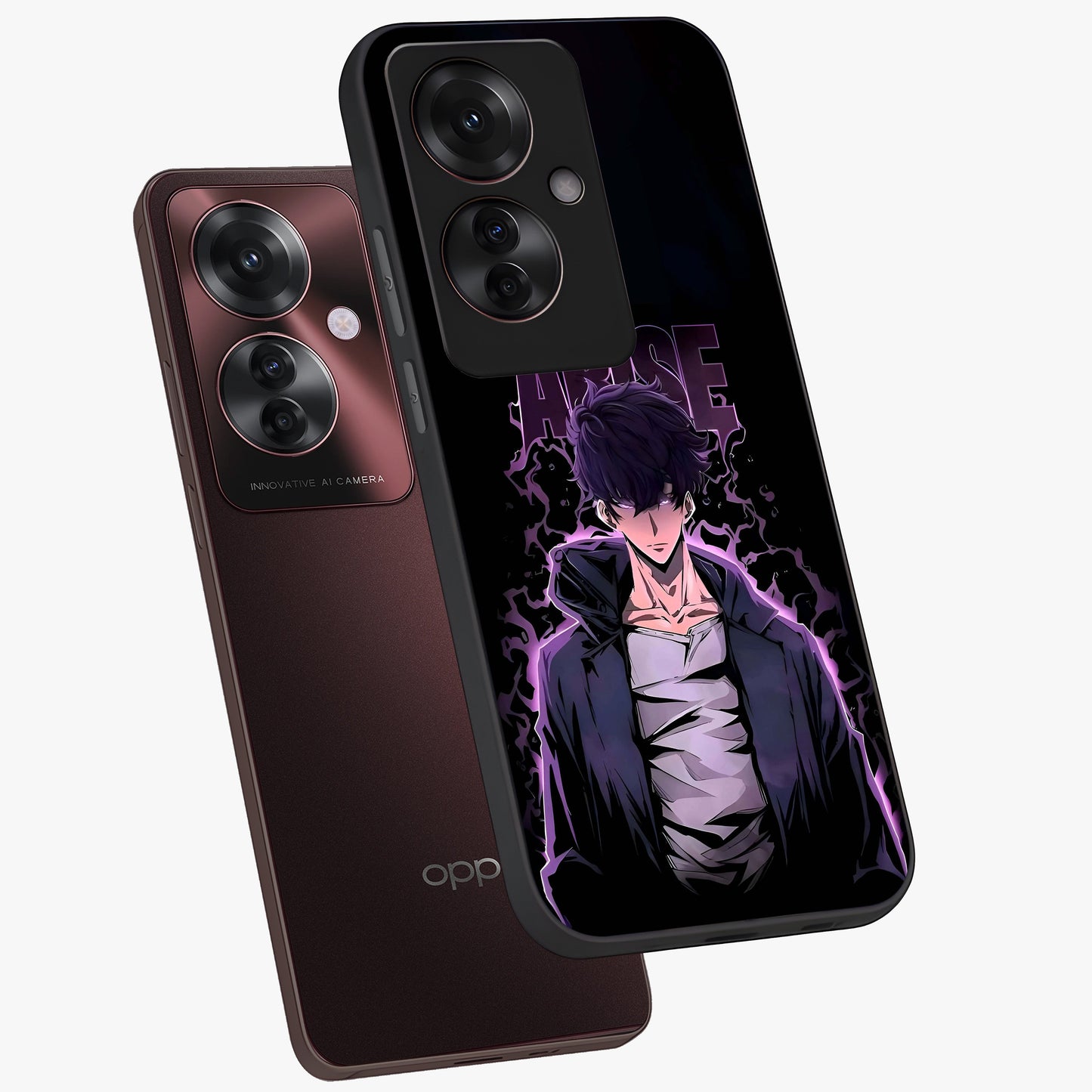 Shadow Monarch Awakening Glass Case displayed in angled mockup highlighting dramatic shadow warrior design with fantasy aesthetic.