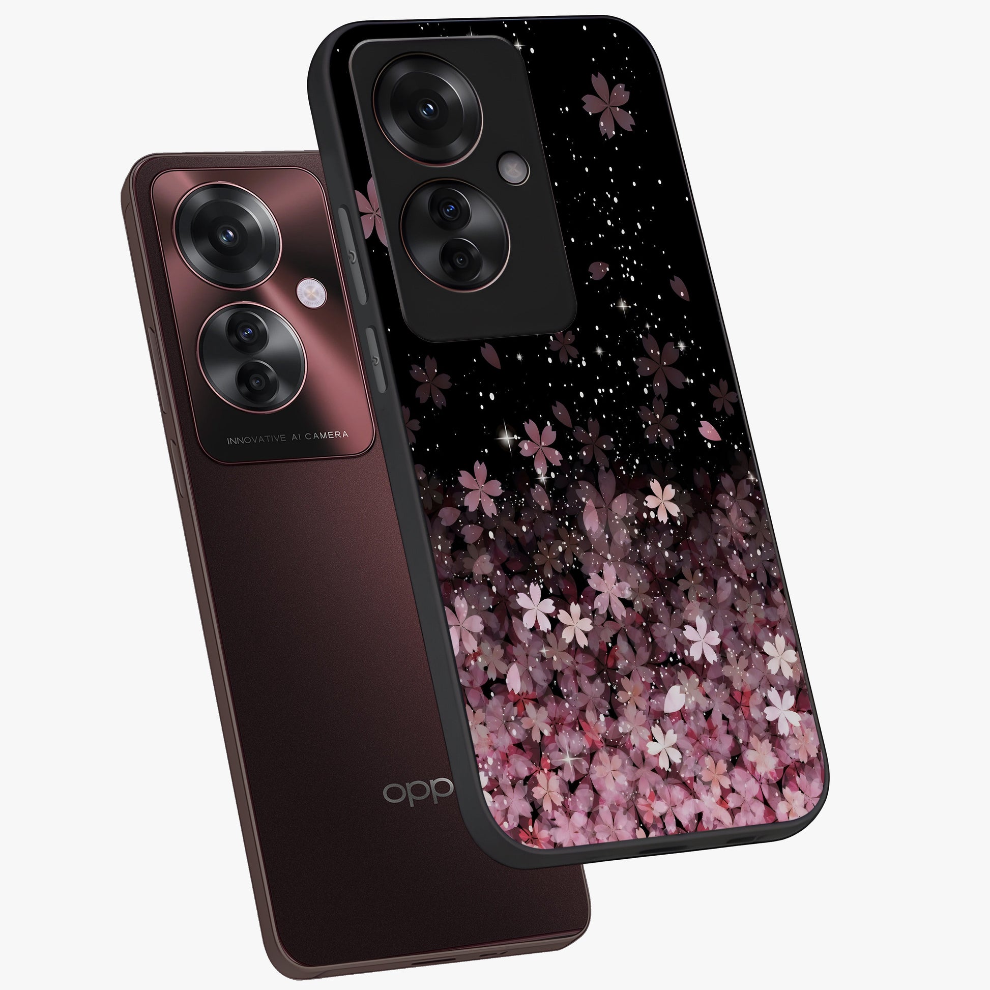 Small Starry Flowers Glass Case displayed in angled mockup highlighting tiny flower pattern with celestial aesthetic style.