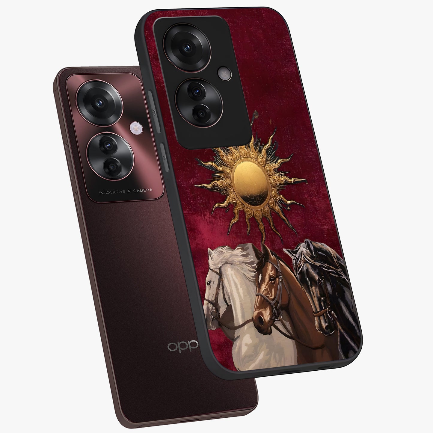Solar Riders Glass Case displayed in angled mockup highlighting powerful rider illustration with radiant solar aesthetic.