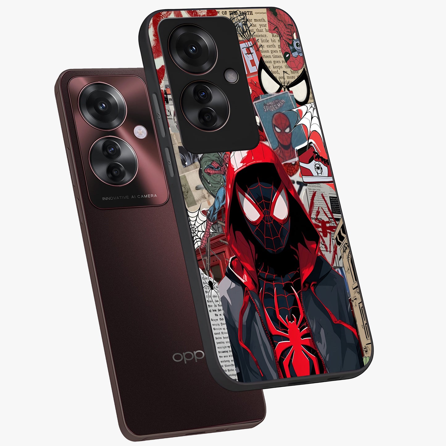 Spider Collage Street Glass Case displayed in angled mockup highlighting dynamic street style collage design with comic aesthetic.