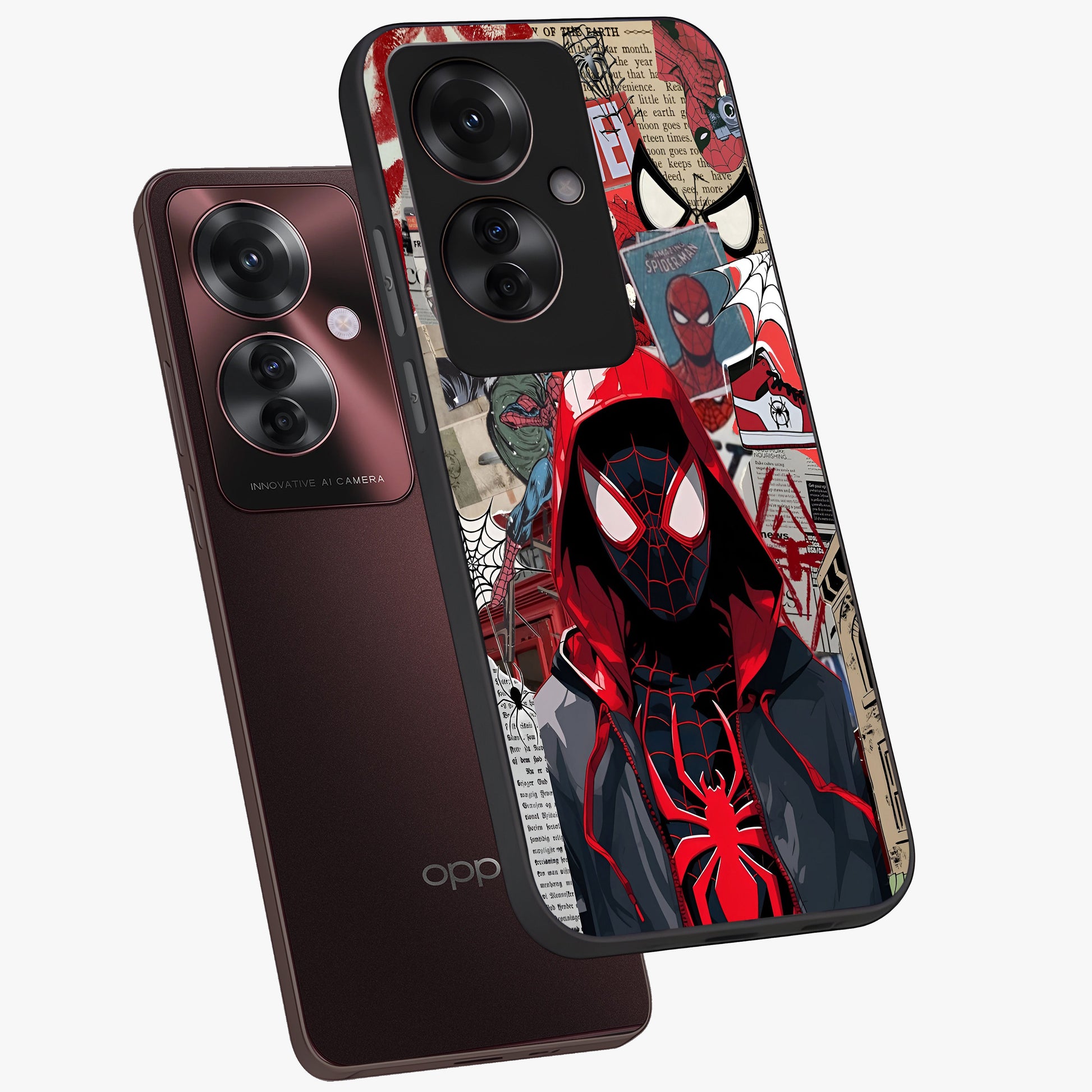 Spider Collage Street Glass Case displayed in angled mockup highlighting dynamic street style collage design with comic aesthetic.