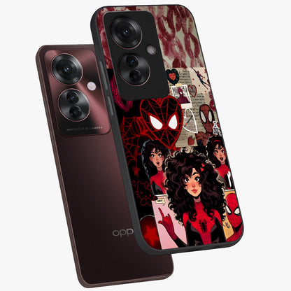 Spider Love Story Glass Case displayed in angled mockup highlighting expressive comic inspired design with playful aesthetic.