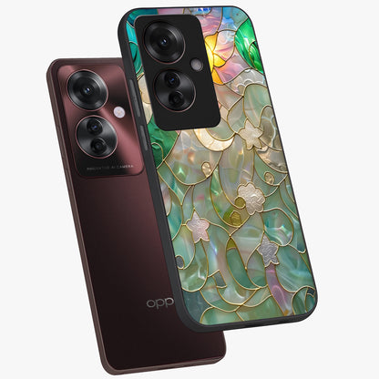 Stained Sunrise Glow Glass Case displayed in angled mockup highlighting radiant sunrise design with artistic aesthetic style.