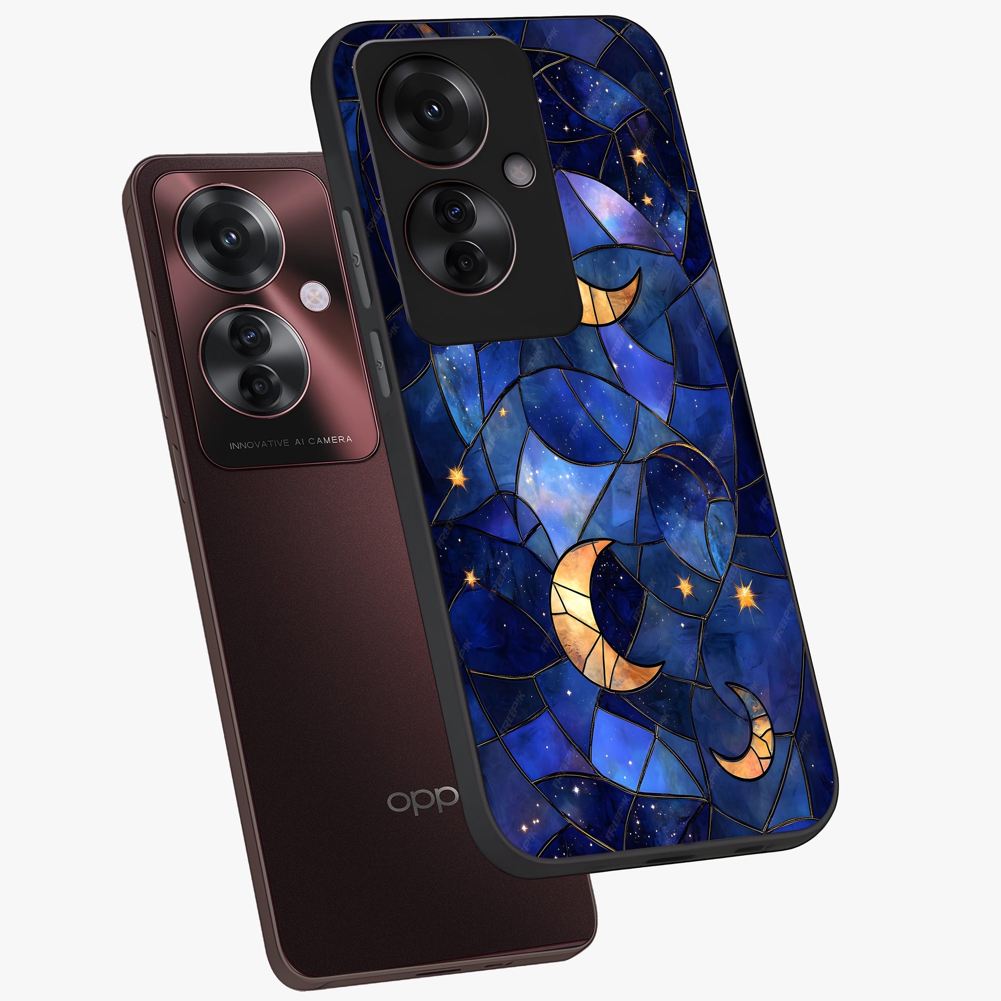 Starlit Sky Tapestry Glass Case displayed in angled mockup highlighting celestial night pattern with artistic aesthetic style.