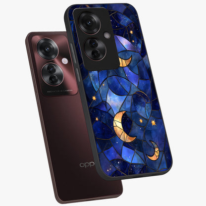 Starlit Sky Tapestry Glass Case displayed in angled mockup highlighting celestial night pattern with artistic aesthetic style.