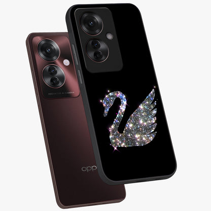 Starlit Swan Grace Glass Case displayed in angled mockup highlighting elegant swan illustration with dreamy celestial aesthetic.