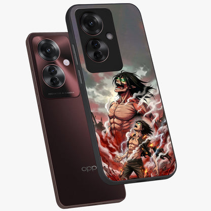 Titan Awakening Fury Glass Case displayed in angled mockup highlighting dramatic giant warrior design with bold anime aesthetic.