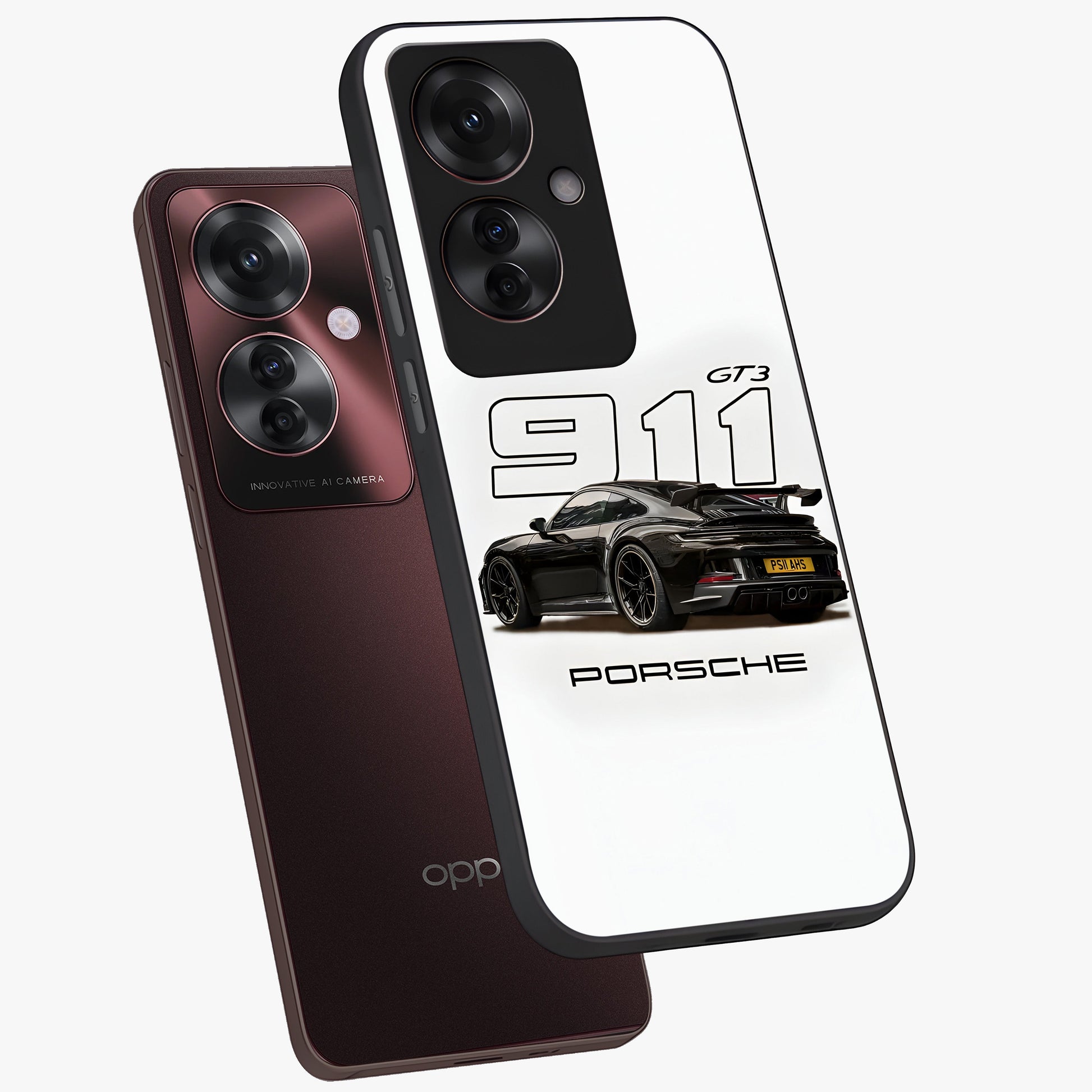 Turbo Legacy Icon Glass Case displayed in angled mockup highlighting dynamic automotive design with performance aesthetic.