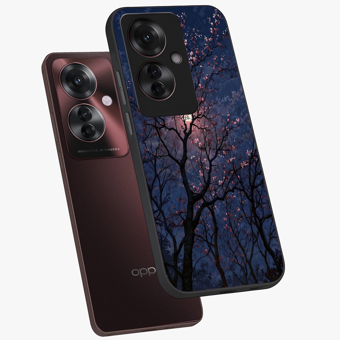 Twilight Sakura Serenade Glass Case displayed in angled mockup highlighting delicate sakura flower design with dreamy aesthetic.