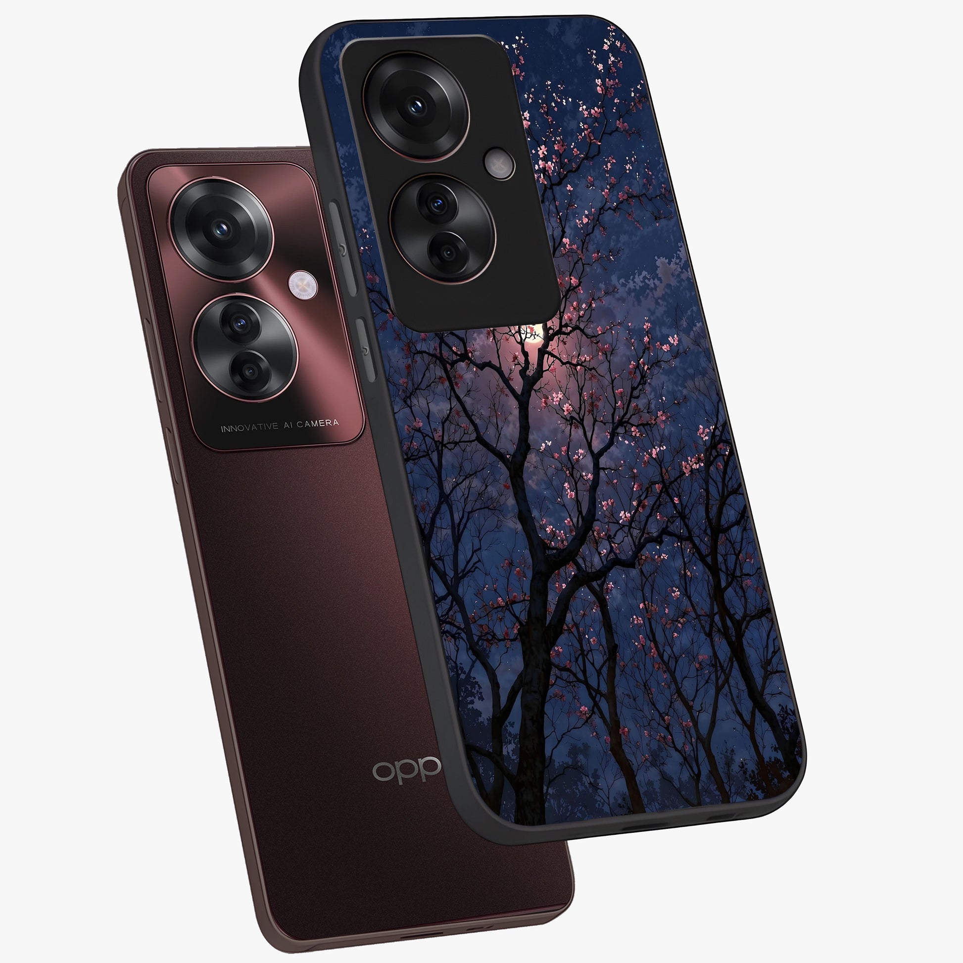 Twilight Sakura Serenade Glass Case displayed in angled mockup highlighting delicate sakura flower design with dreamy aesthetic.