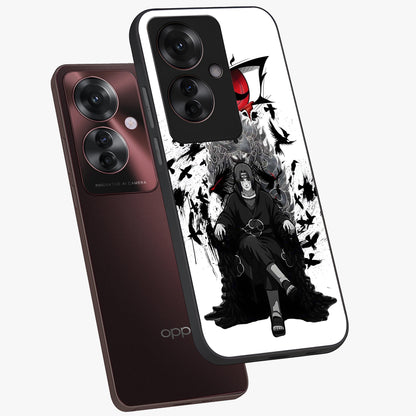Uchiha Shadow Throne Glass Case displayed in angled mockup highlighting glowing aquatic design with celestial aesthetic.