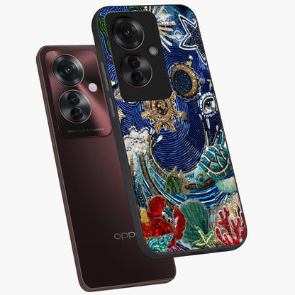 Universe Underwater Spark Glass Case displayed in angled mockup highlighting glowing aquatic design with celestial aesthetic.