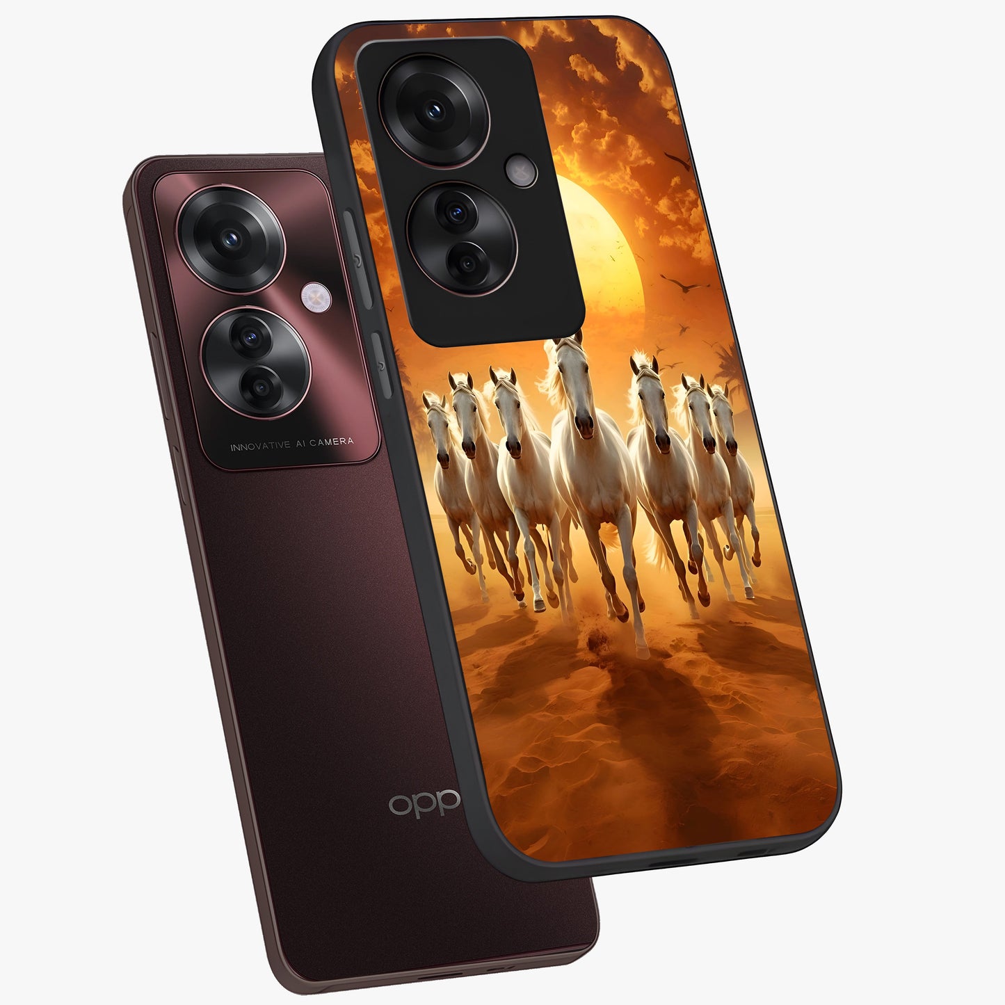 Wild Sunset Majesty Glass Case displayed in angled mockup highlighting vibrant sunset sky design with scenic aesthetic.