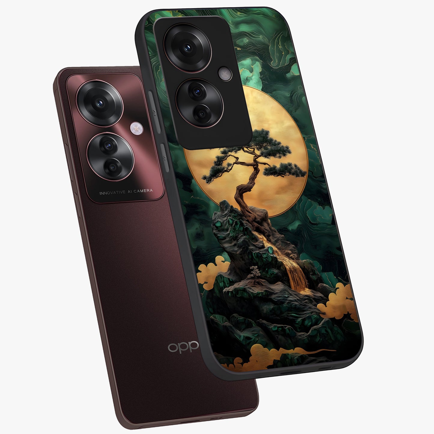 Zen Moon Rise Glass Case displayed in angled mockup highlighting peaceful lunar design with zen aesthetic style.