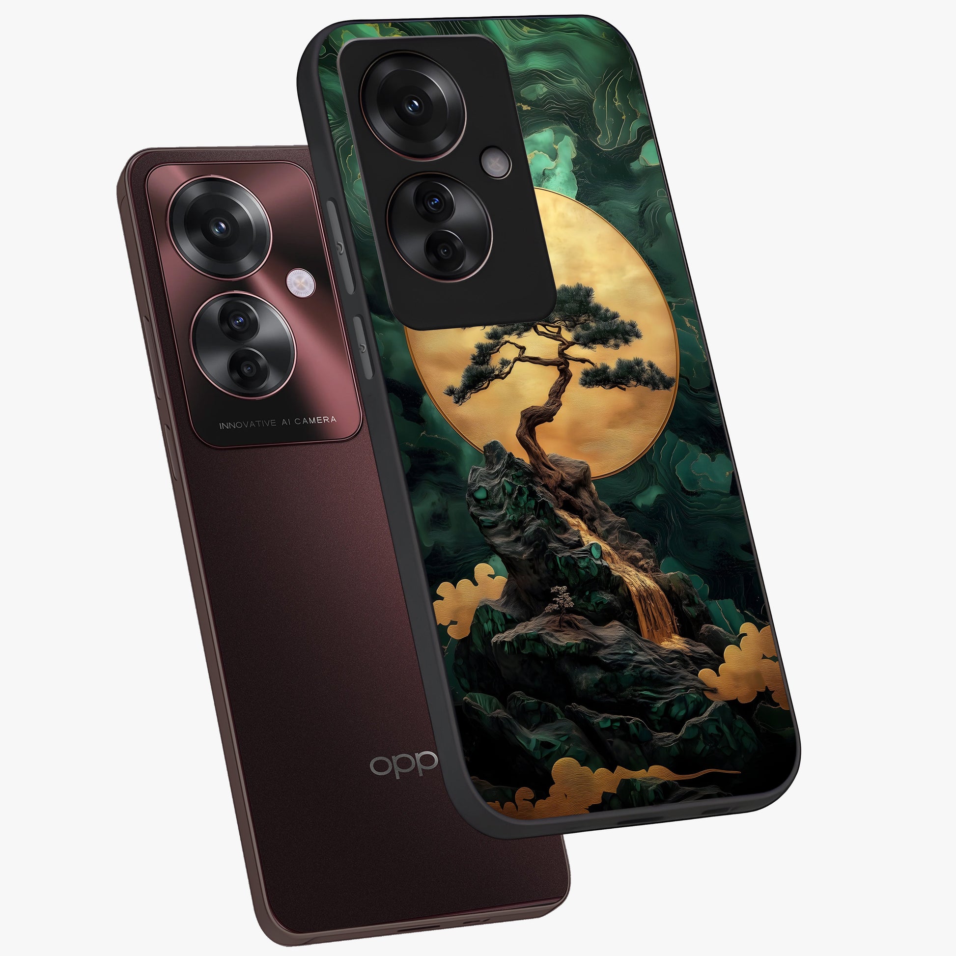 Zen Moon Rise Glass Case displayed in angled mockup highlighting peaceful lunar design with zen aesthetic style.