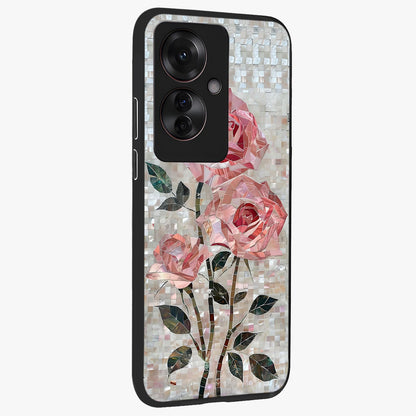 Blush Mosaic Bloom Glass Case upright view showcasing decorative floral mosaic artwork with stylish modern aesthetic.