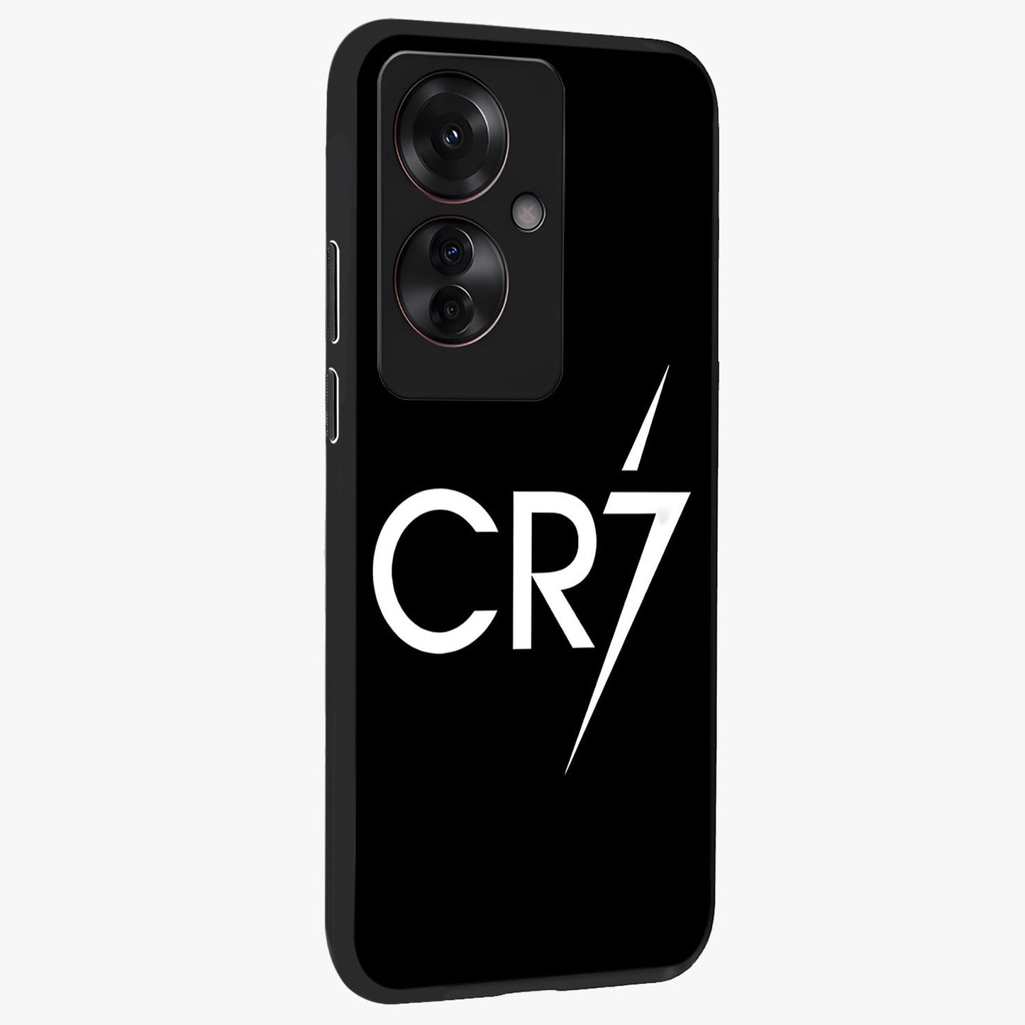 Cr7 Elite Strike Glass Case upright view showcasing energetic football inspired design with modern sports aesthetic.
