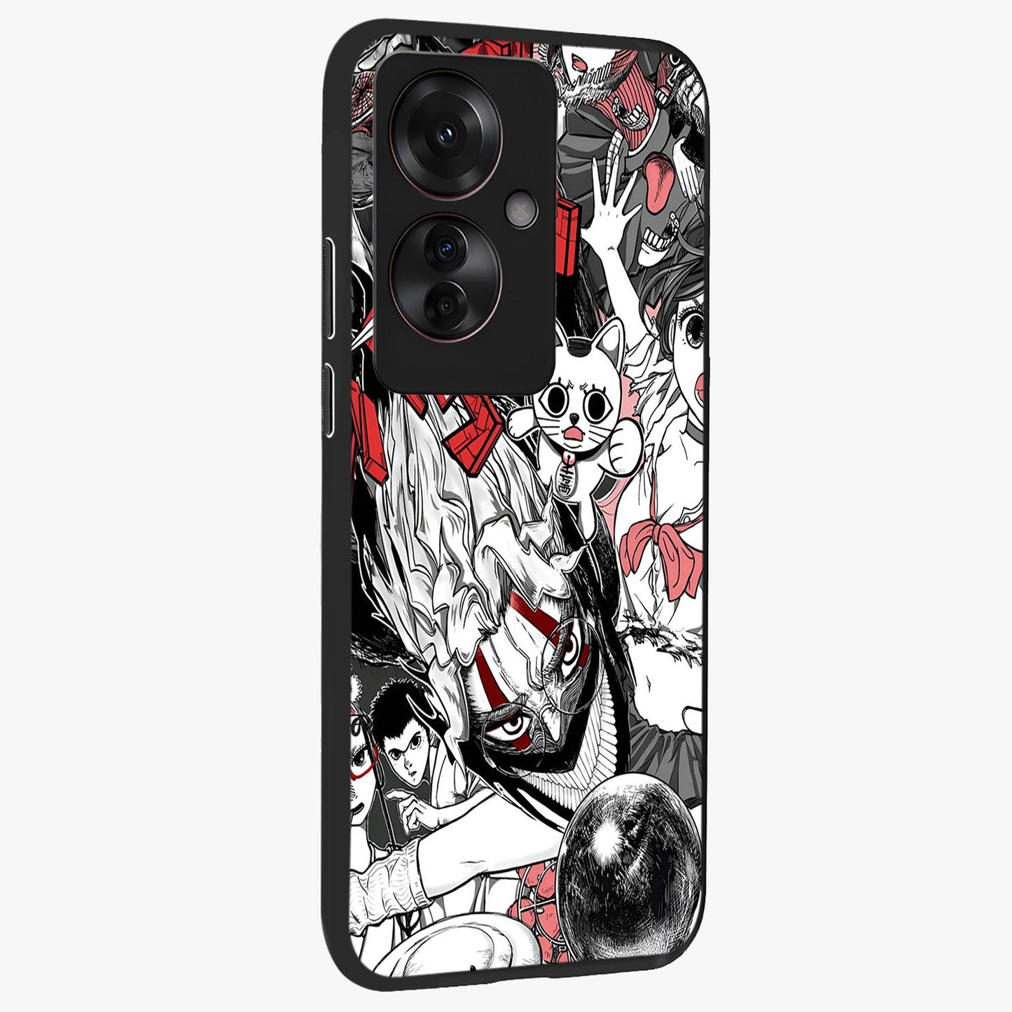 Crimson Chaos Panel Glass Case upright view showcasing intense crimson artwork with dramatic aesthetic style.