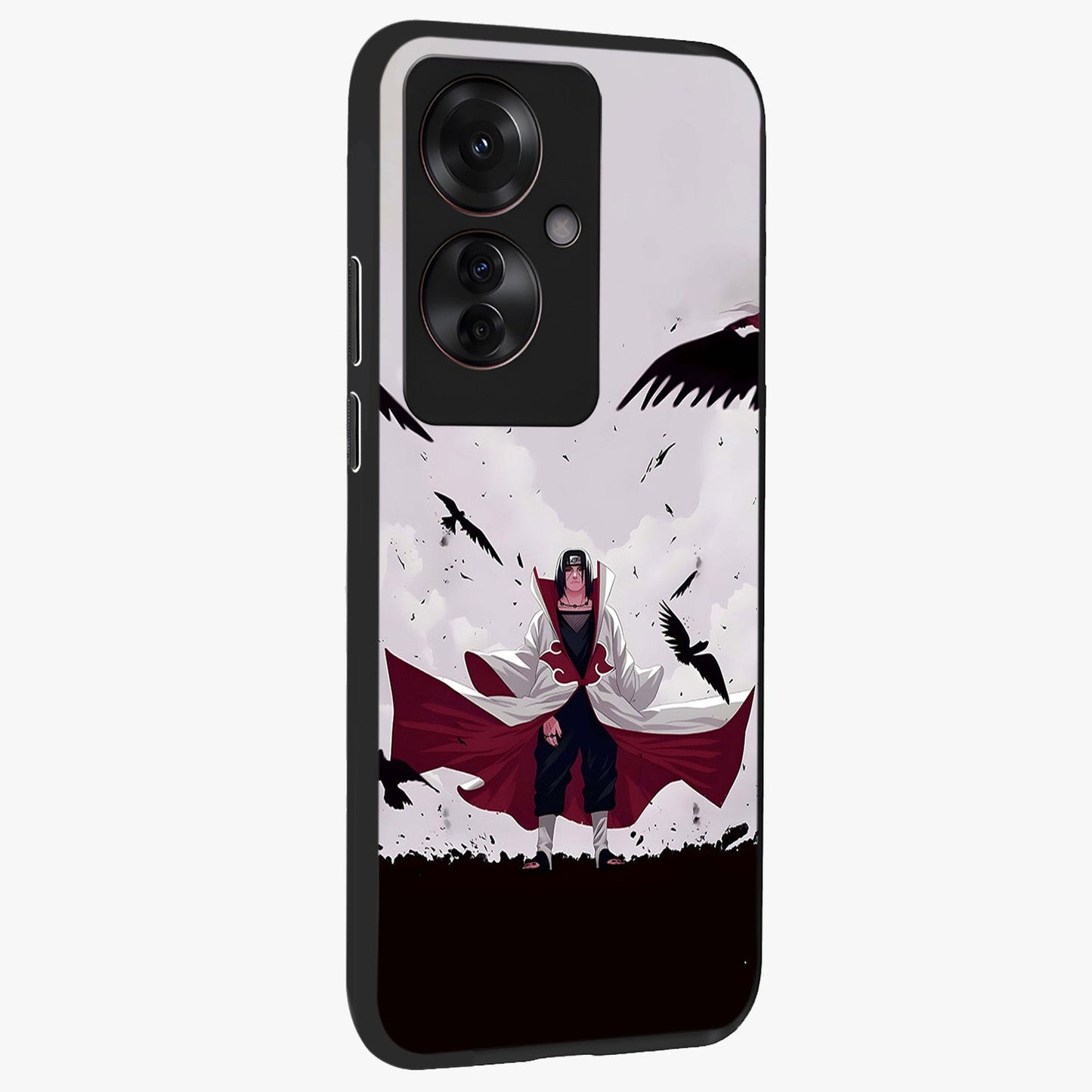 Crimson Crow Ascension Glass Case upright view showcasing dramatic crow artwork with bold gothic theme.