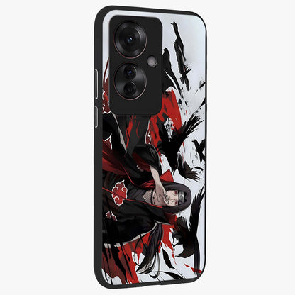 Crimson Crow Illusion Glass Case upright view showcasing striking crow illusion artwork with intense crimson theme.