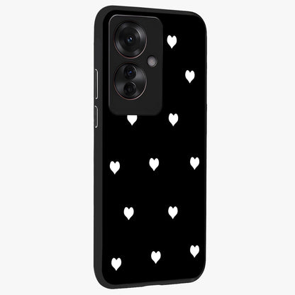 Cute And Simple White Hearts Glass Case upright view showcasing simple white hearts artwork with soft minimal theme.