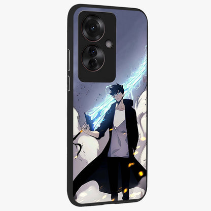 Dark Lightning Anime Warrior Glass Case upright view showcasing dramatic warrior artwork with dark lightning aesthetic.