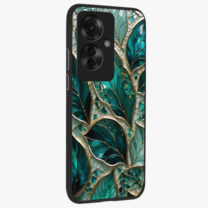 Emerald Leaf Glass Glass Case upright view showcasing fresh green leaf artwork with calming nature inspired style.