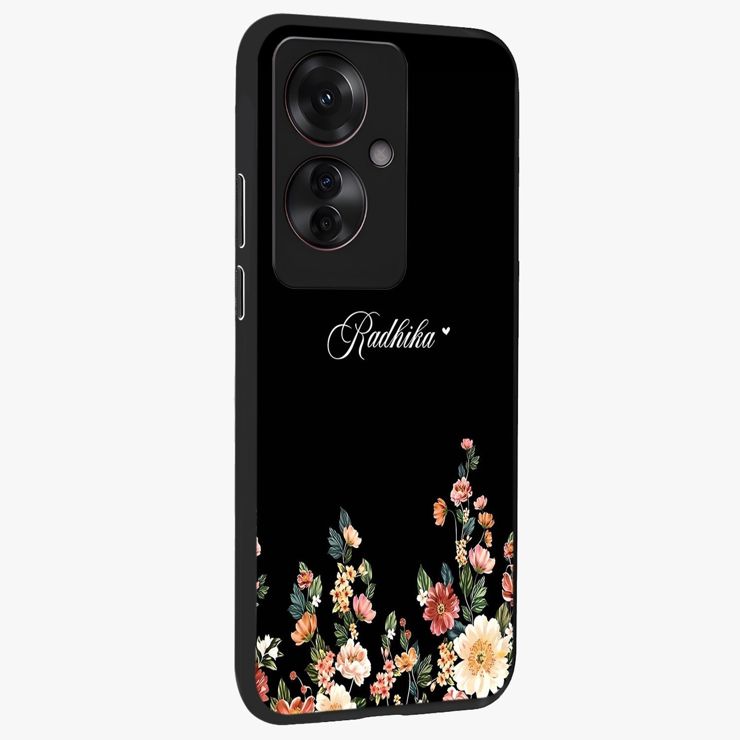 Floral Design With a Custom Personalized Name Glass Case upright view showcasing delicate floral artwork with personalized aesthetic style.