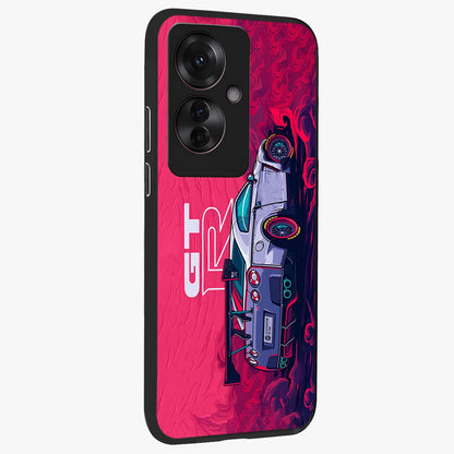 GT-R Car Pattern Glass Case upright view showcasing dynamic car pattern artwork with modern sports theme.