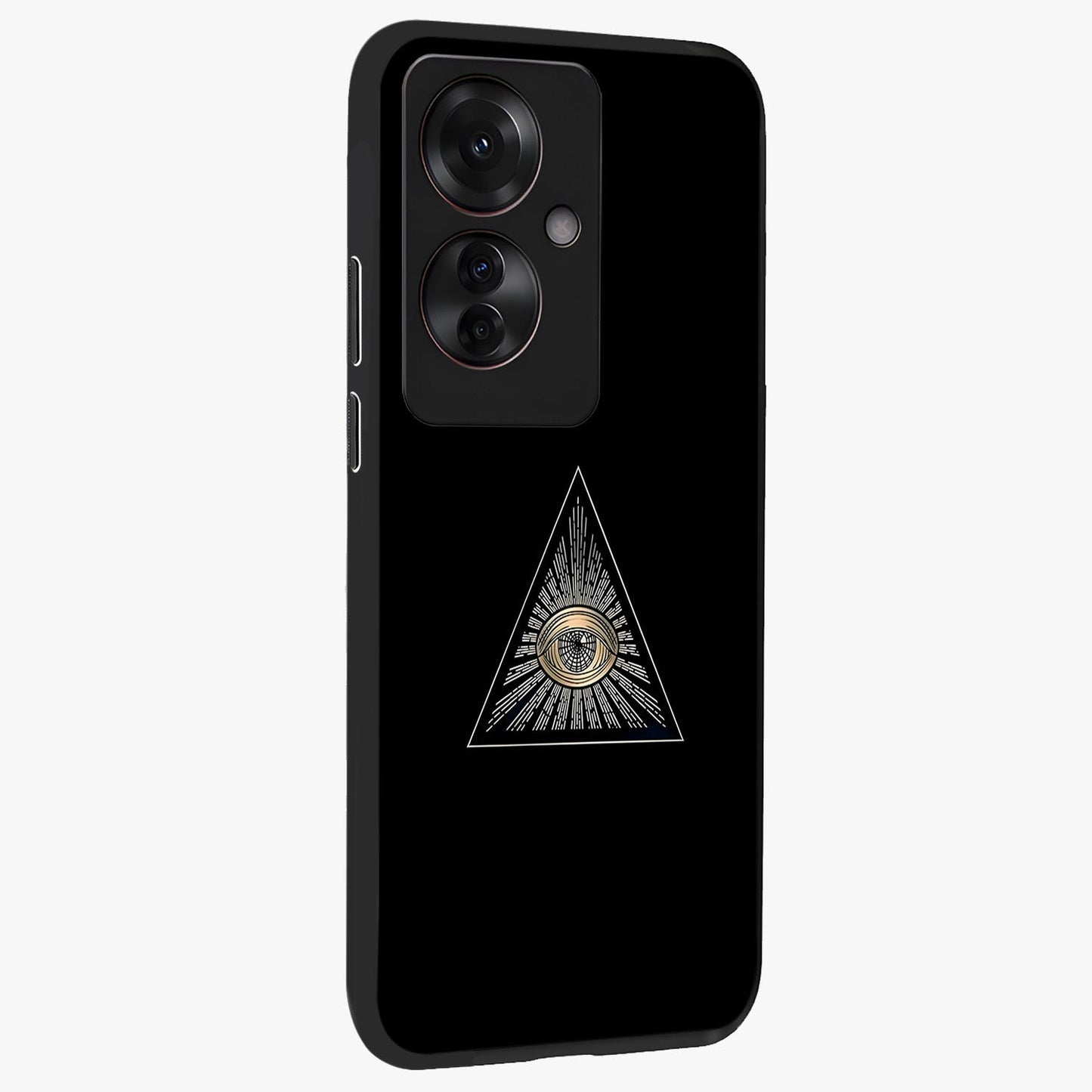 Illuminati Evil Glass Case upright view showcasing striking illuminati artwork with mysterious symbolic theme.