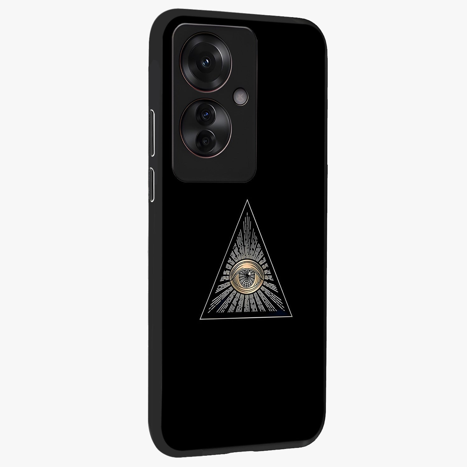 Illuminati Evil Glass Case upright view showcasing striking illuminati artwork with mysterious symbolic theme.