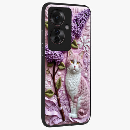 Lavender Cat Whimsy Glass Case upright view showcasing charming cat artwork with whimsical lavender theme.