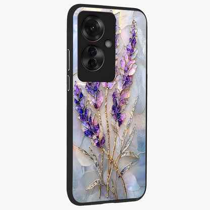 Lavender Dream Glow Glass Case upright view showcasing radiant lavender glow artwork with calming dreamy theme.